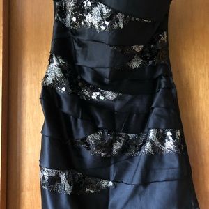 Black and silver strapless dress
